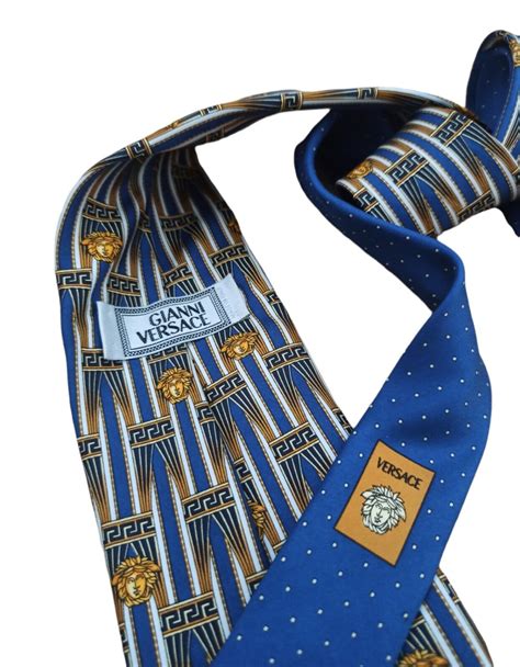 versace navy blue and silver geometric necktie|gianni Versace neckties.